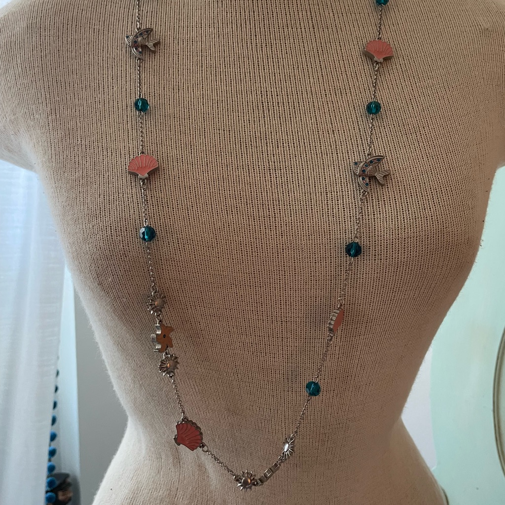 Qvc Seasons Necklace. Silver And Teal Long Necklace Summer Theme